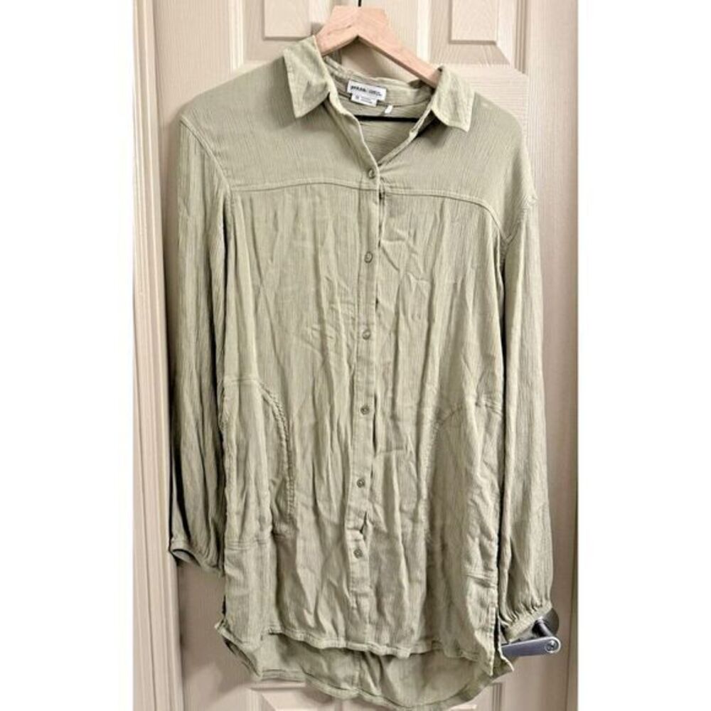 prAna Womens Medium Yarrow Button Front Long Sleeve Shirt Dress Army Green Dress